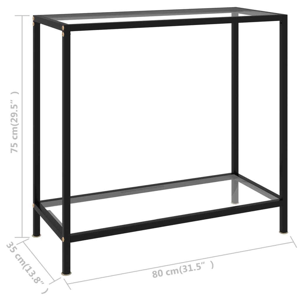 konsolbord 80x35x75 cm hærdet glas transparent