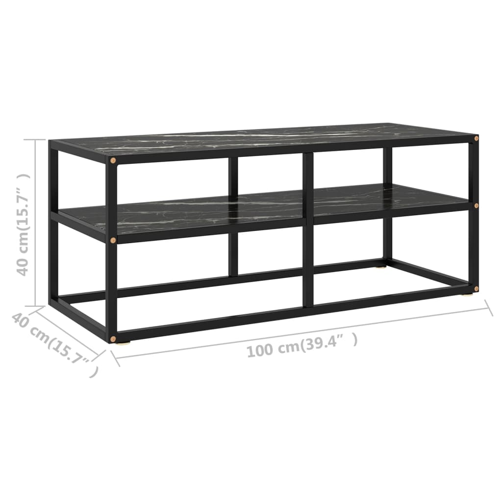 tv-bord 100x40x40 cm marmorglas sort
