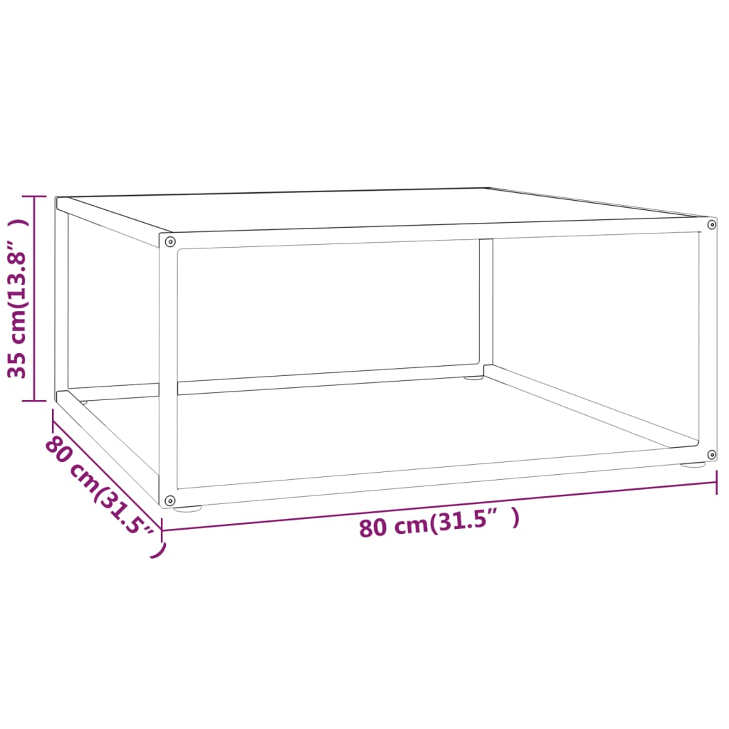 tebord 80x80x35 cm marmorglas hvid