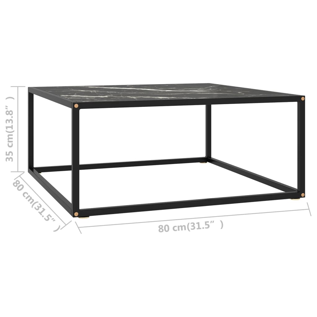 sofabord 80x80x35 cm marmorglas sort