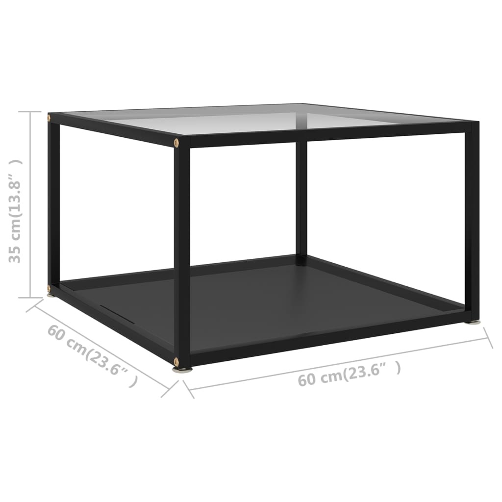 sofabord 60x60x35 cm hærdet glas transparent og sort