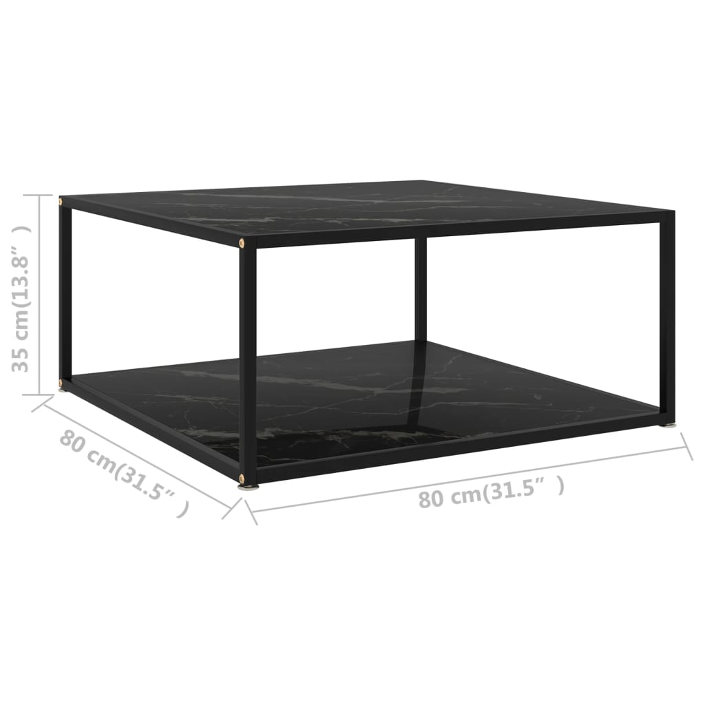 sofabord 80x80x35 cm hærdet glas sort