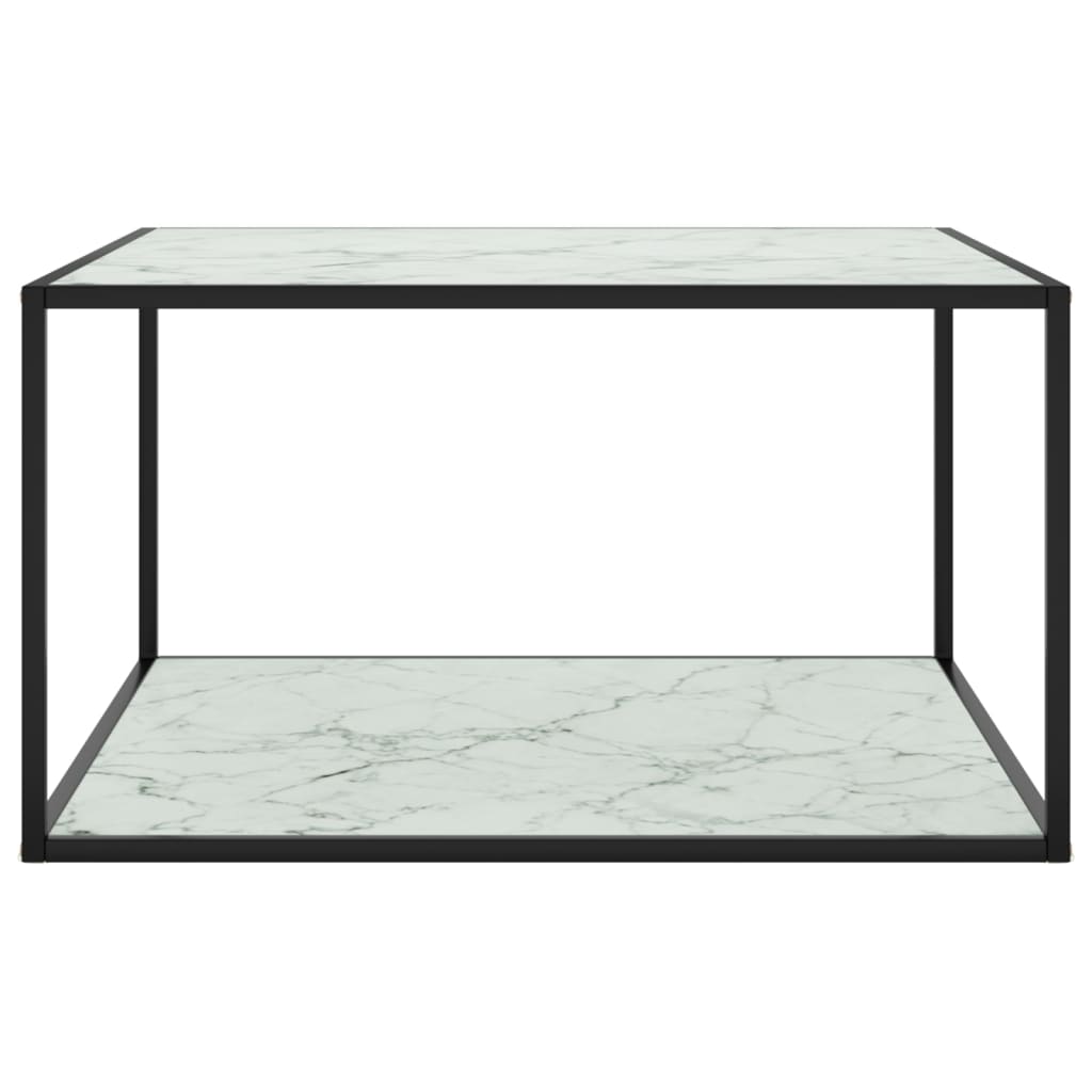 sofabord 90x90x50 cm hvidt marmorglas sort