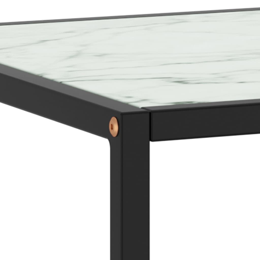 sofabord 90x90x50 cm hvidt marmorglas sort