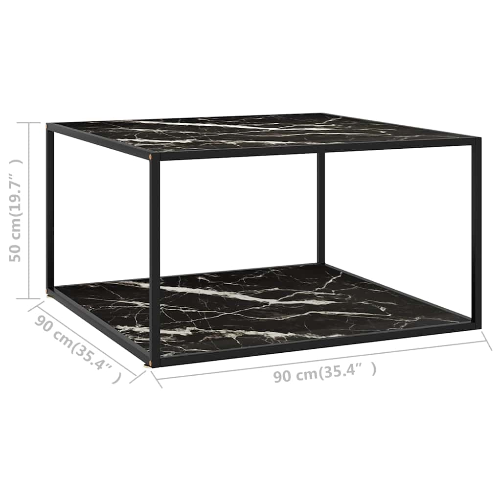 sofabord 90x90x50 cm marmorglas sort