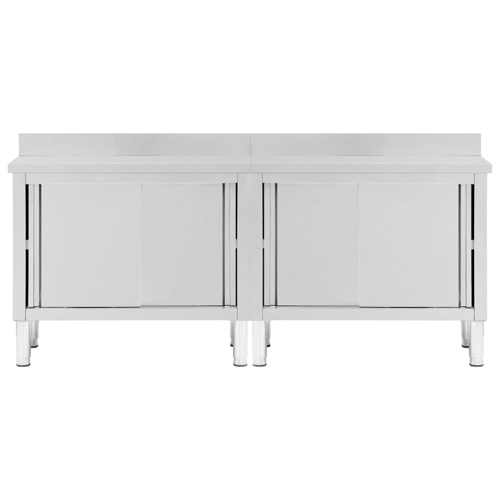 arbejdsborde m. skydedøre 2 stk. 200x50x(95-97)cm rustfrit stål