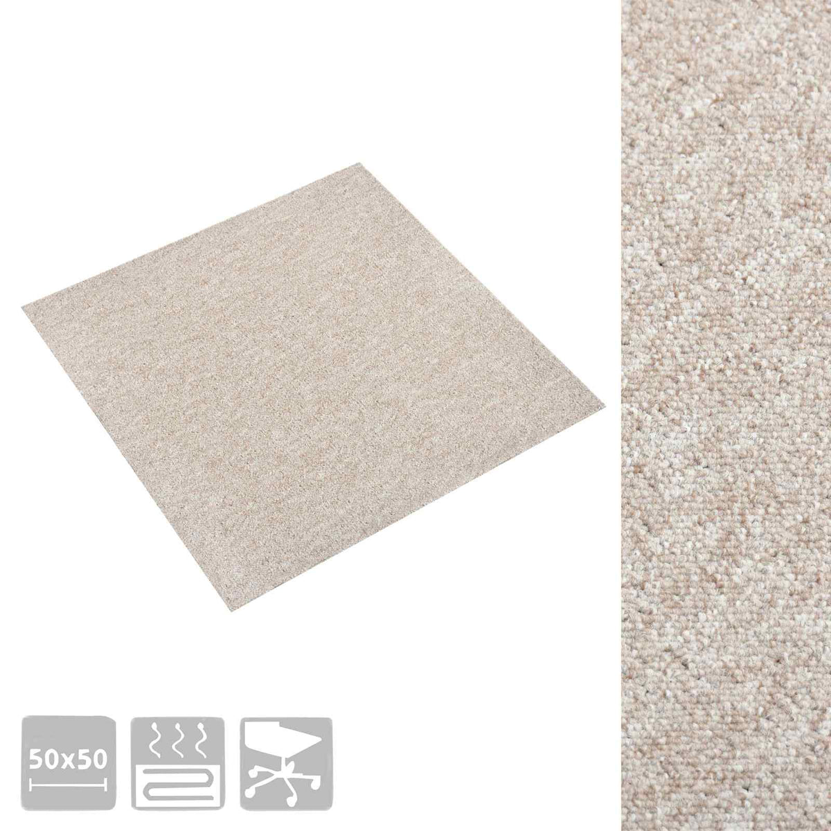 Tæppe 20 stk. Lys beige 50 x 50 cm 100% Polypropylen
