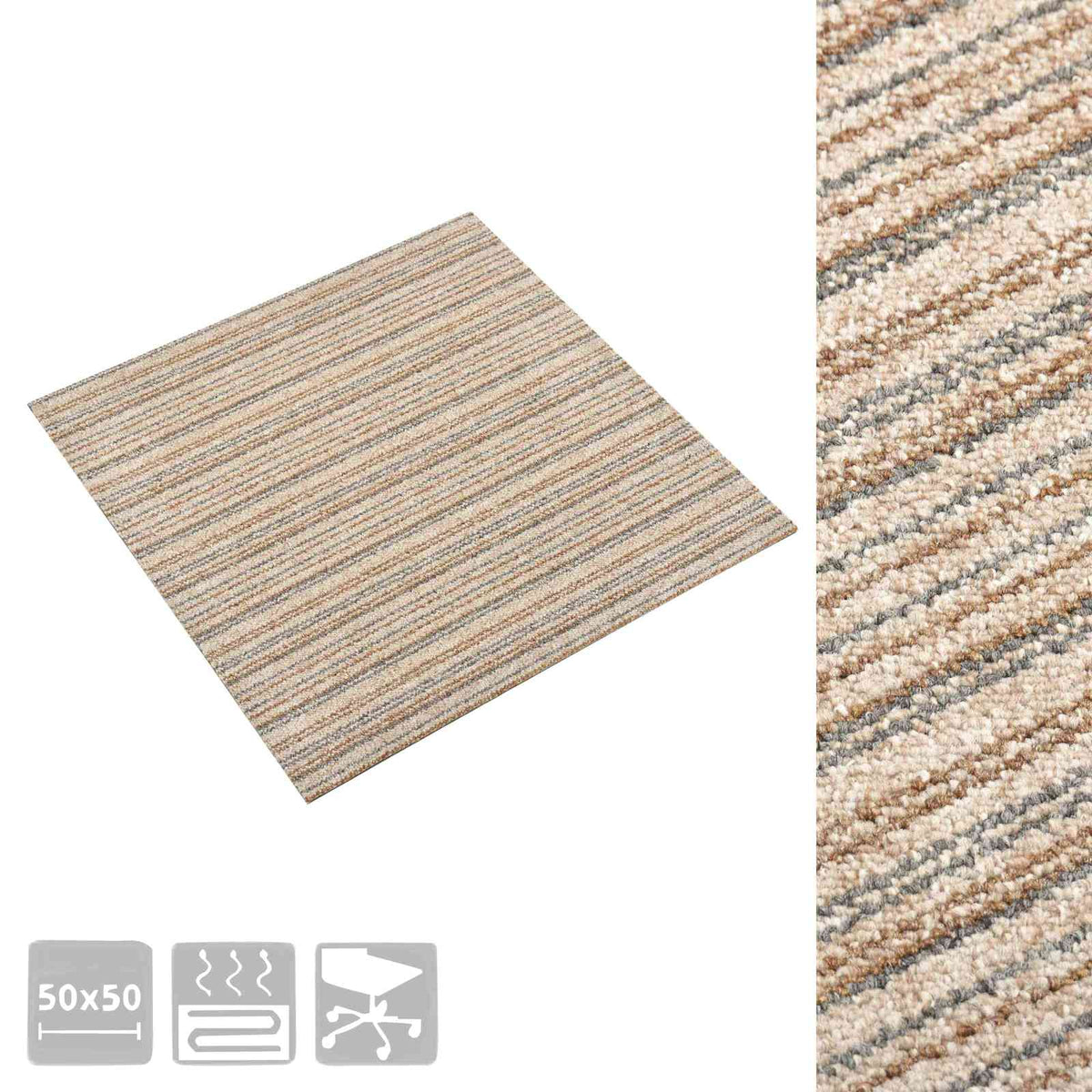 Tæppe 20 stk. Stribet beige 50 x 50 cm 100% Polypropylen