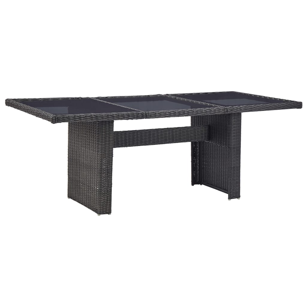 havebord 200x100x74 cm glas og polyrattan sort