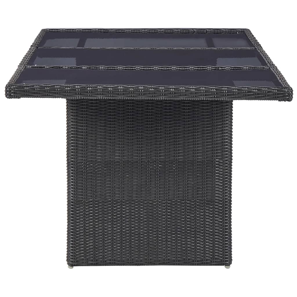 havebord 200x100x74 cm glas og polyrattan sort