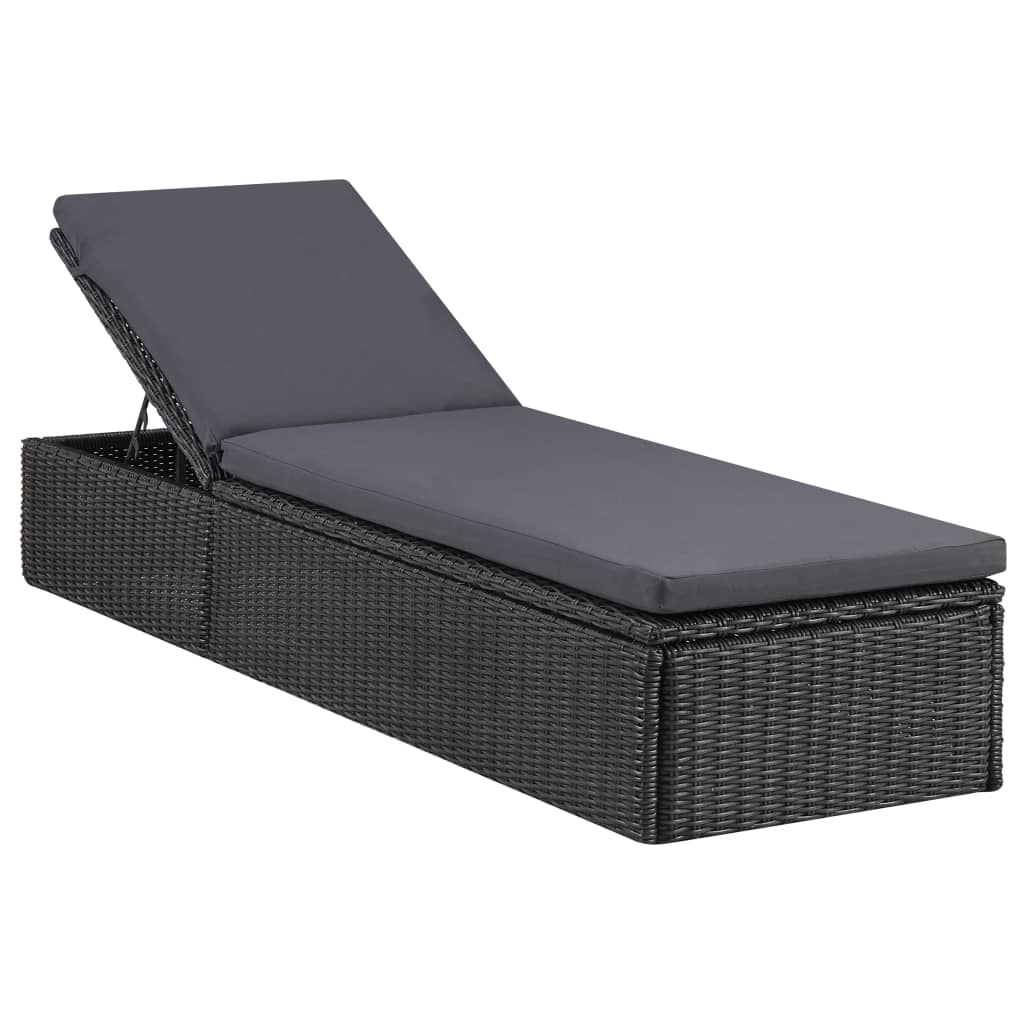 liggestol polyrattan sort og mørkegrå