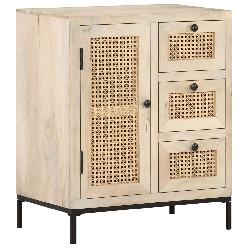 skænk 60x35x70 cm massivt mangotræ og naturligt rørflet