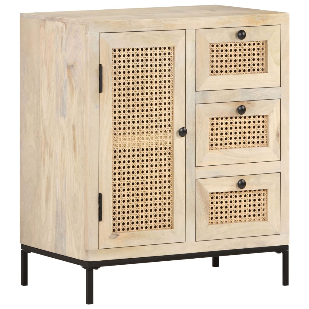 skænk 60x35x70 cm massivt mangotræ og naturligt rørflet