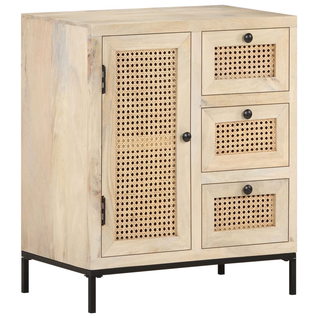 skænk 60x35x70 cm massivt mangotræ og naturligt rørflet