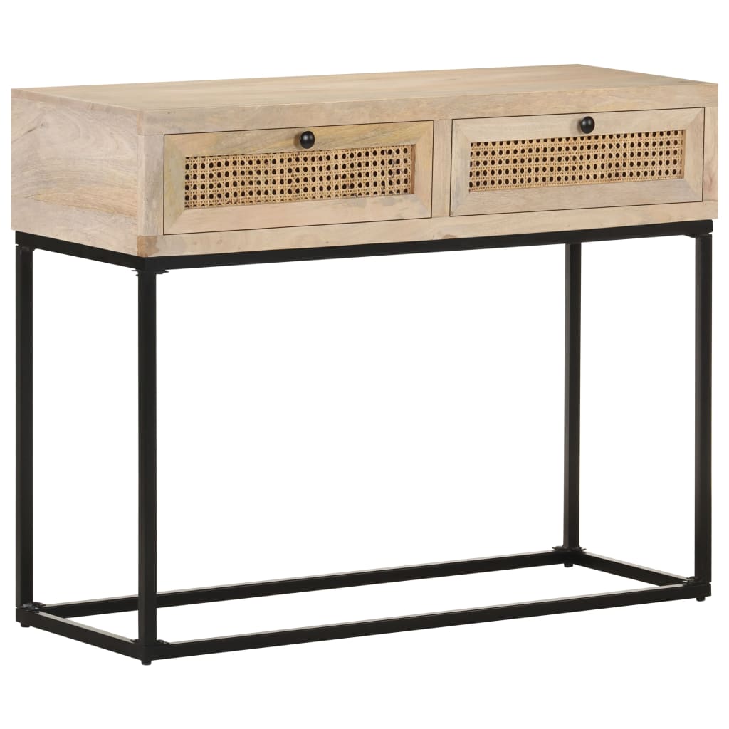 konsolbord 100x35x76 cm massivt mangotræ og naturlig rørflet