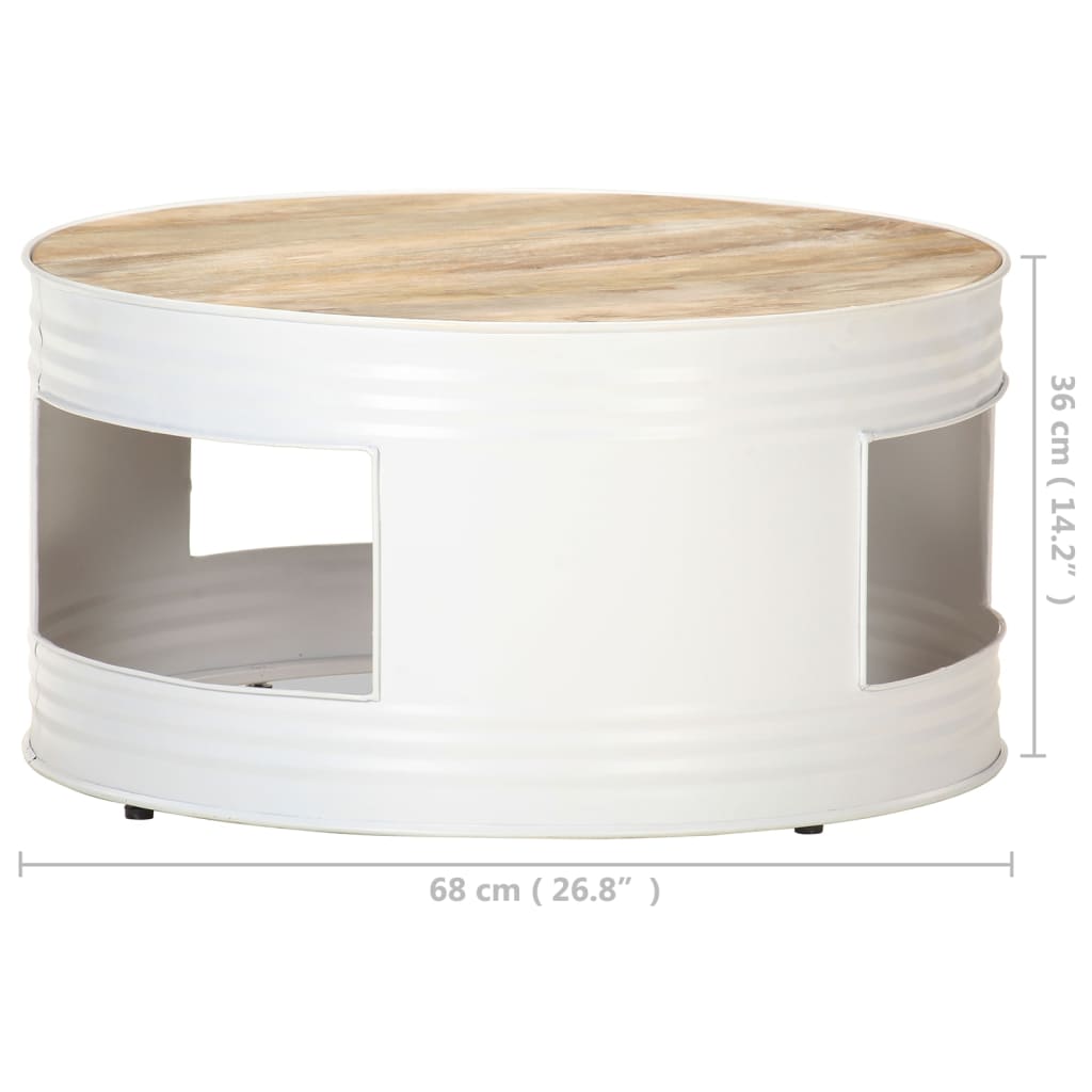 sofabord 68x68x36 cm massivt mangotræ hvid