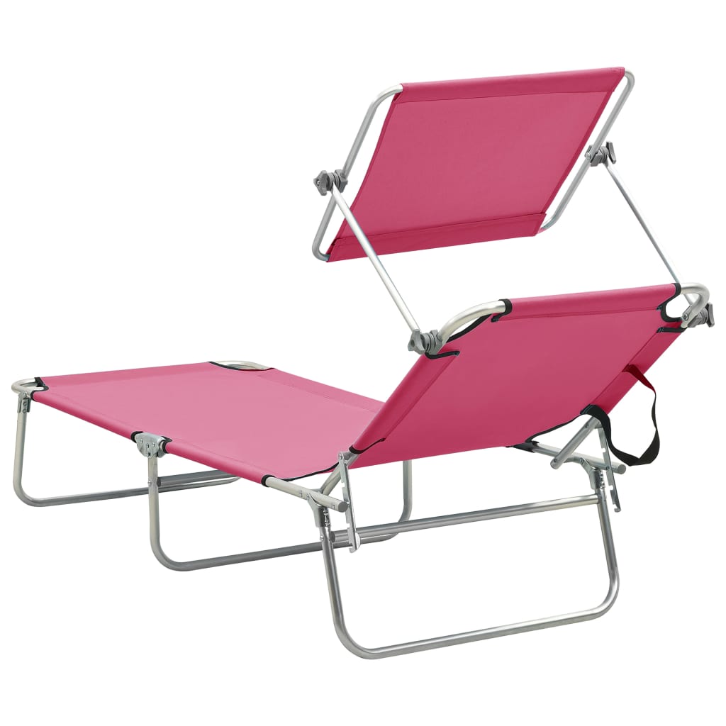 foldbar liggestol med baldakin stål pink