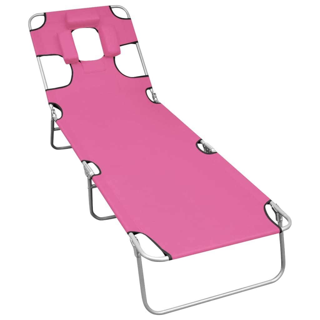 foldbar liggestol med nakkehynde stål pink
