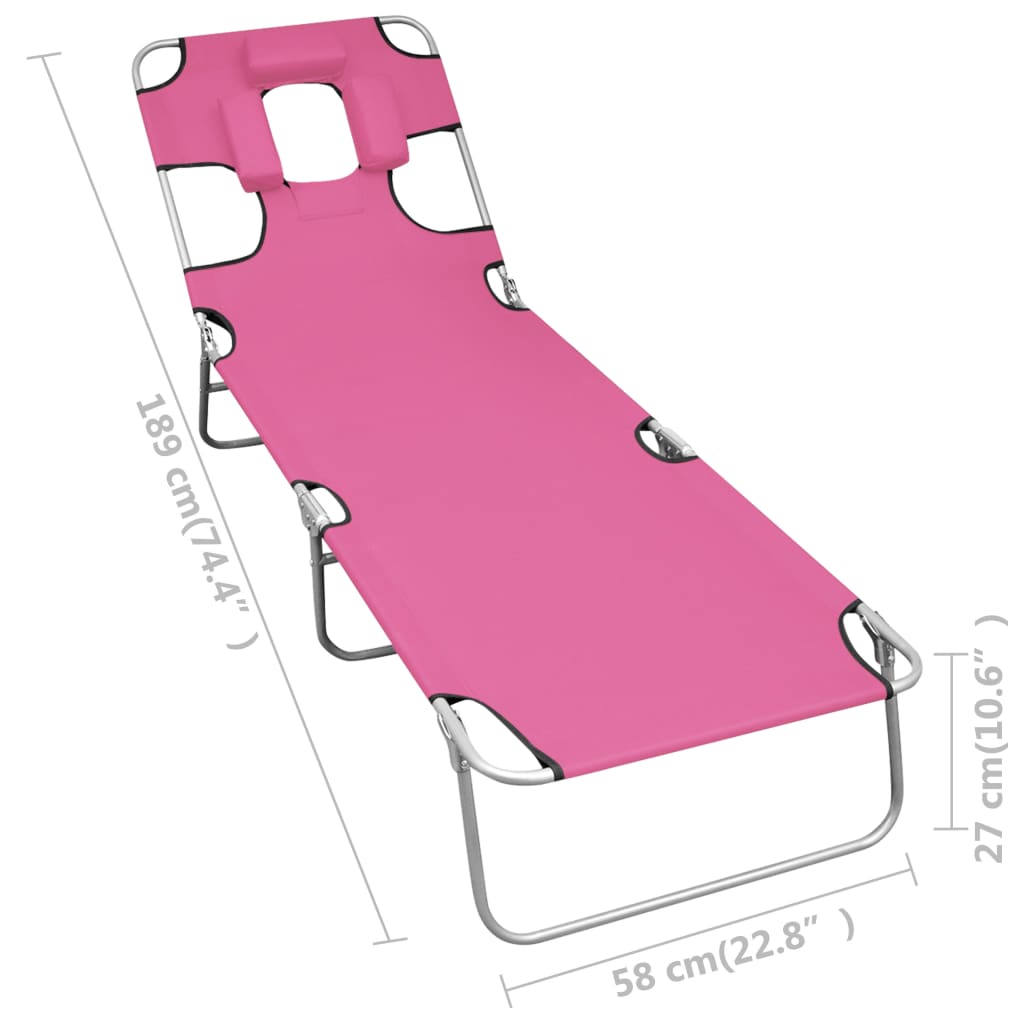 foldbar liggestol med nakkehynde stål pink