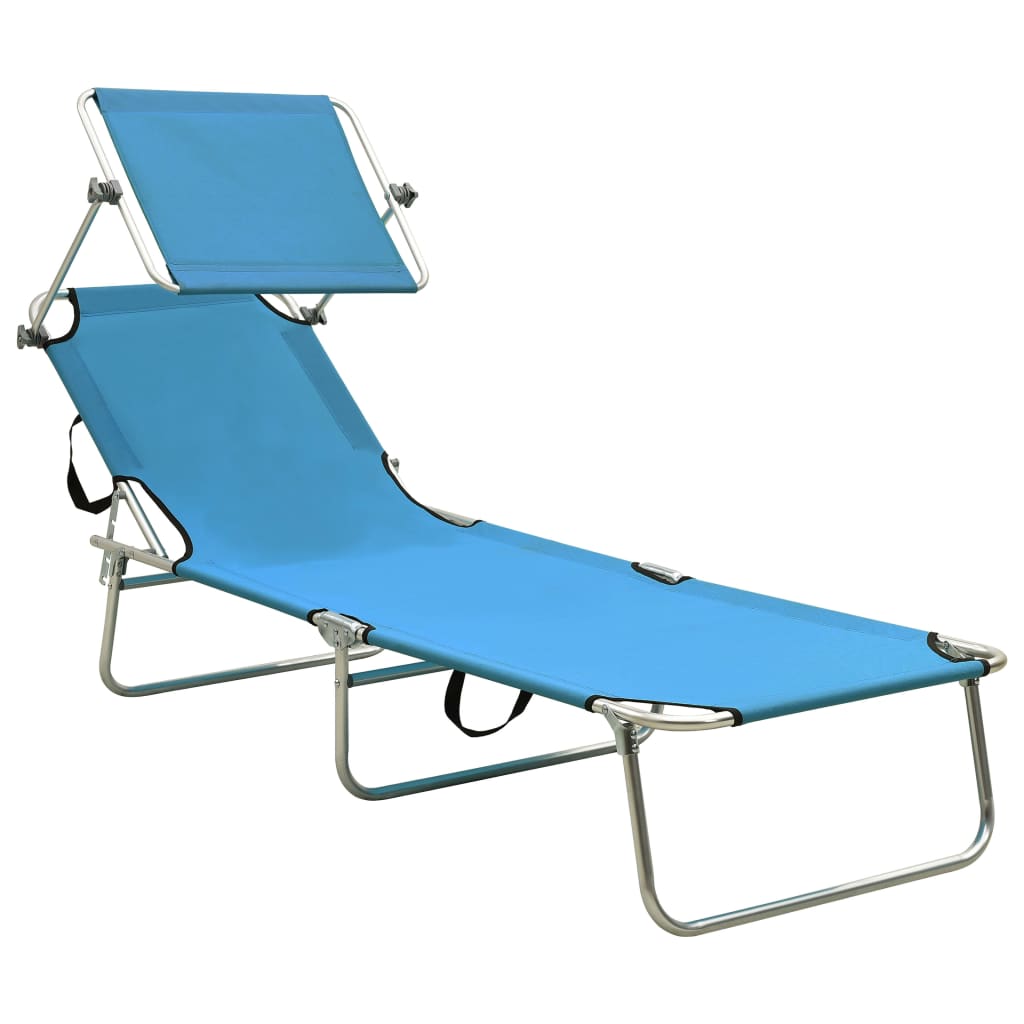 foldbar liggestol med baldakin aluminium blå