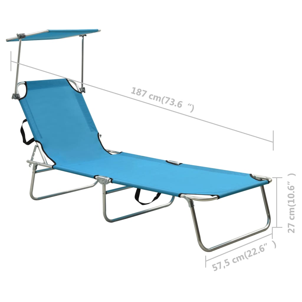 foldbar liggestol med baldakin aluminium blå