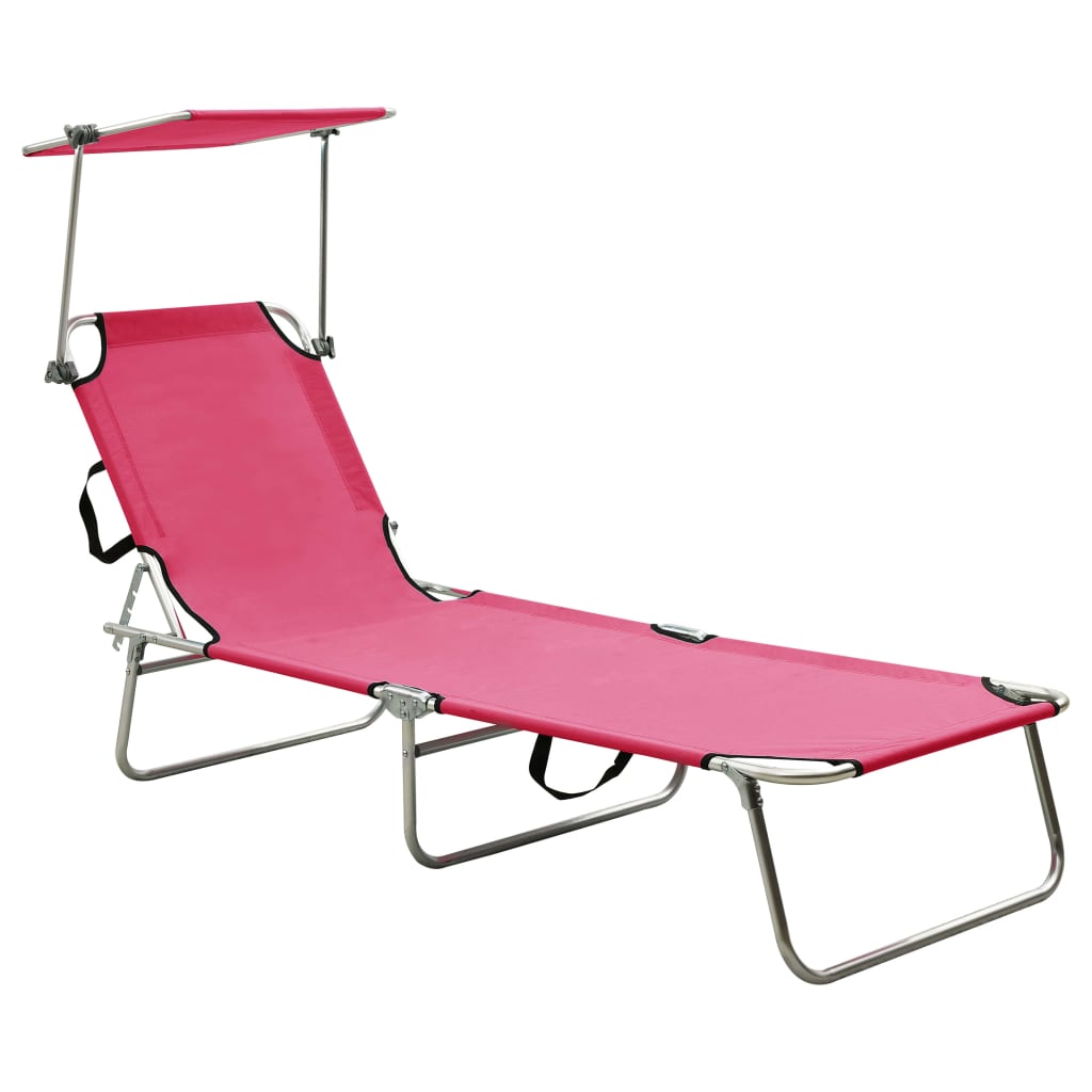 foldbar liggestol med baldakin aluminium pink