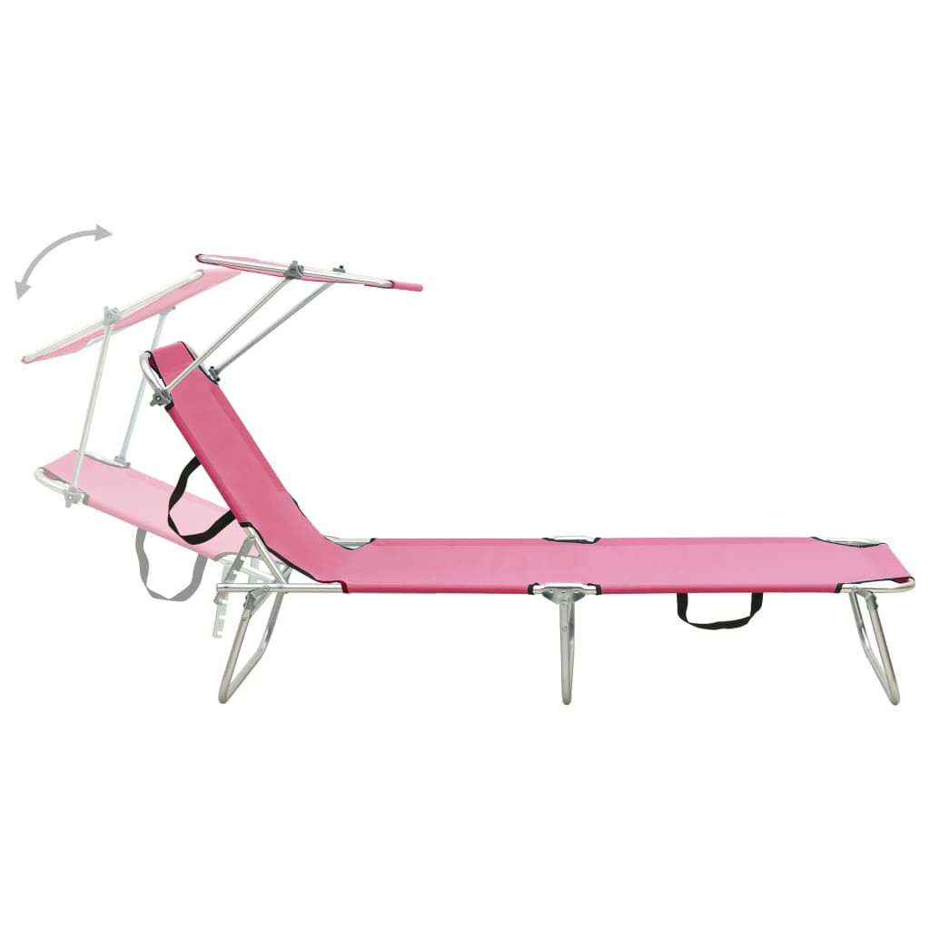 foldbar liggestol med baldakin aluminium pink