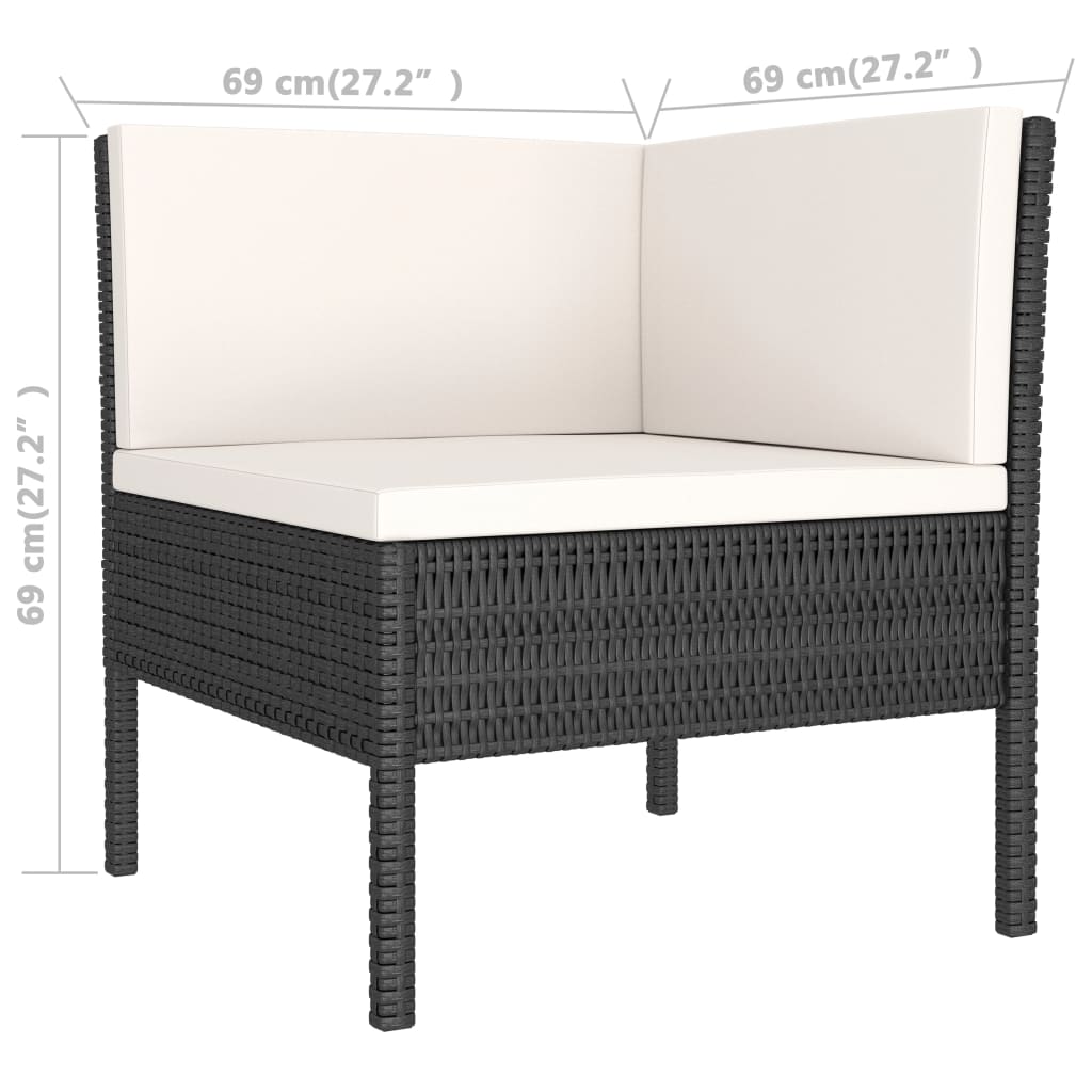 loungesæt til haven 3 dele med hynder polyrattan sort