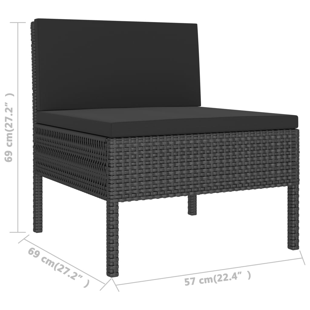 loungesæt til haven 3 dele med hynder polyrattan sort