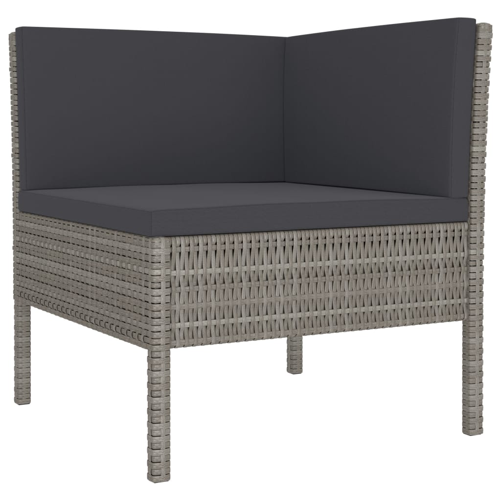 loungesæt til haven 3 dele med hynder polyrattan grå