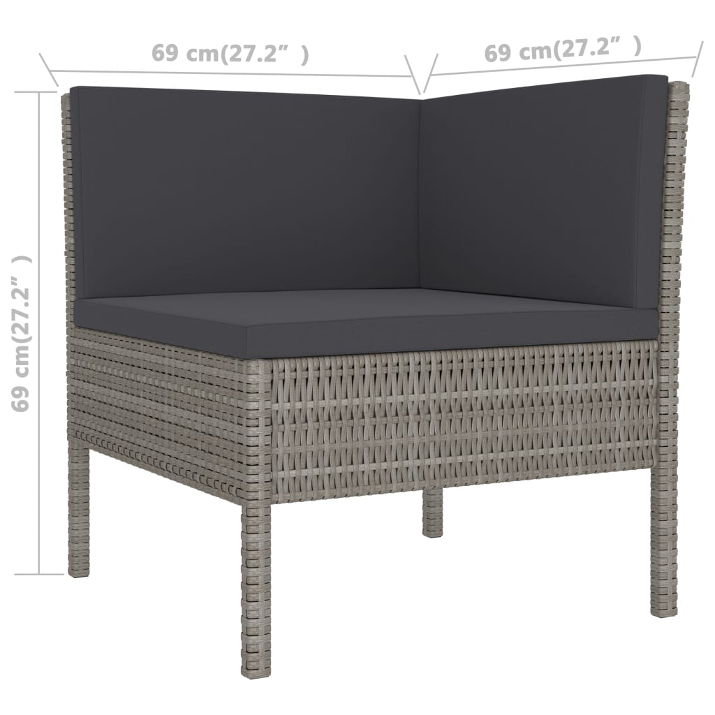 loungesæt til haven 3 dele med hynder polyrattan grå