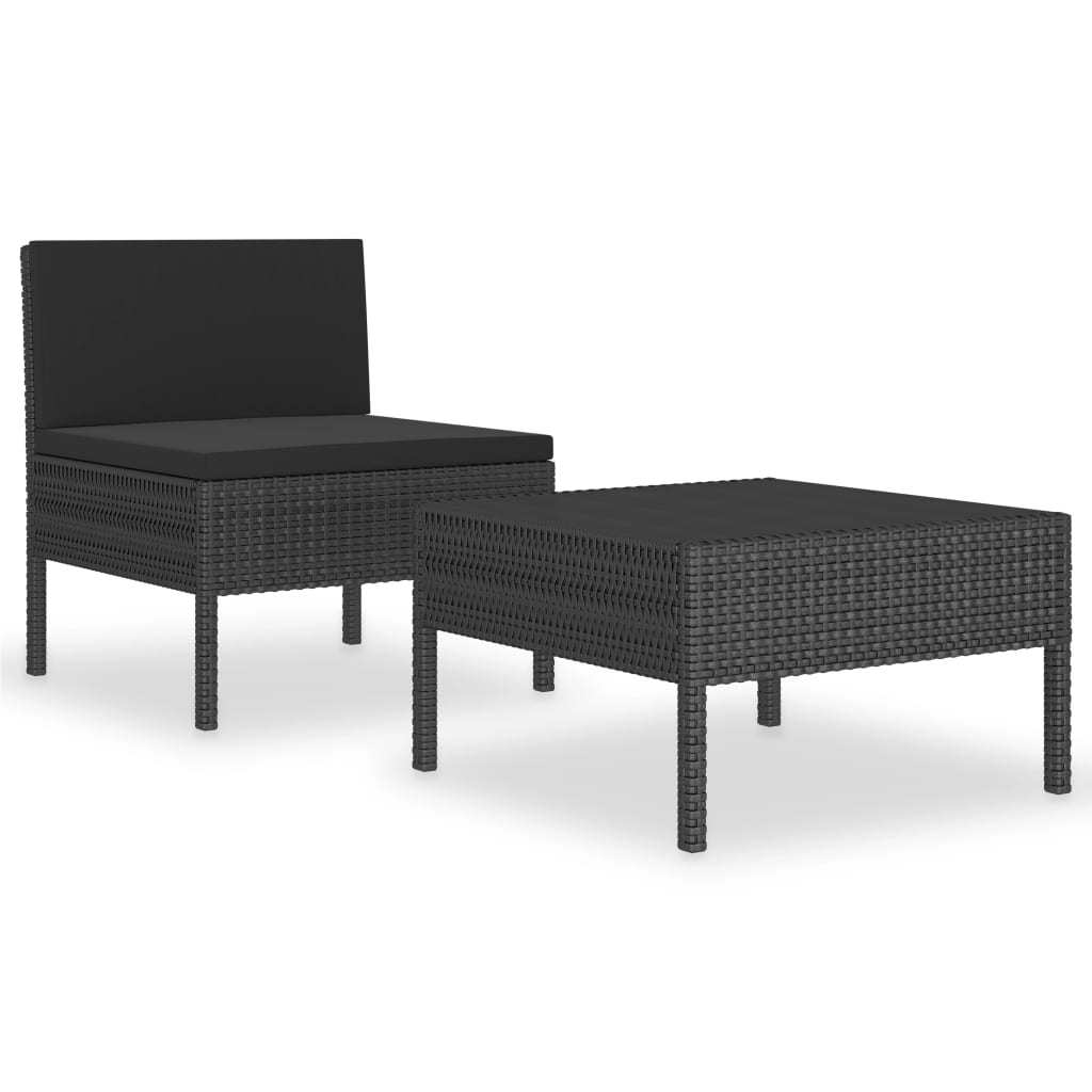 loungesæt til haven 2 dele med hynder polyrattan sort