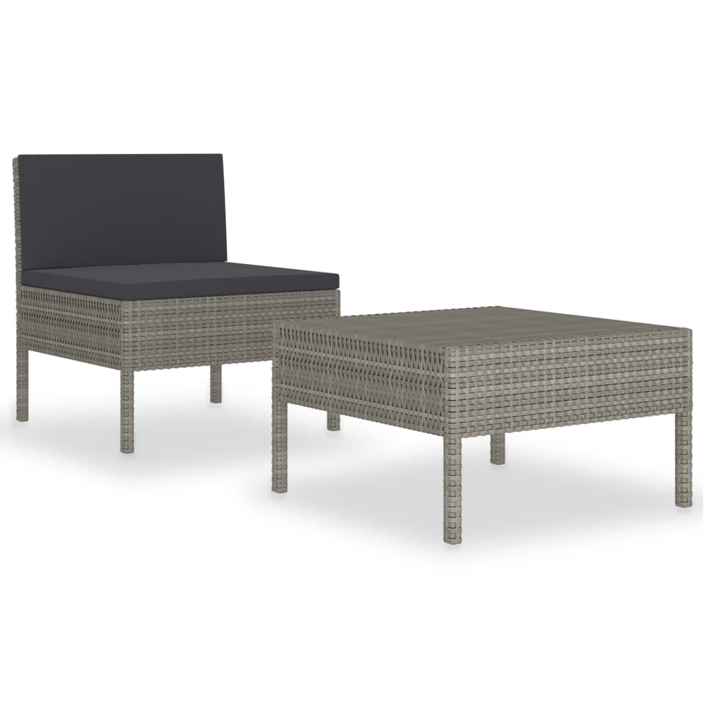 loungesæt til haven 2 dele med hynder polyrattan grå