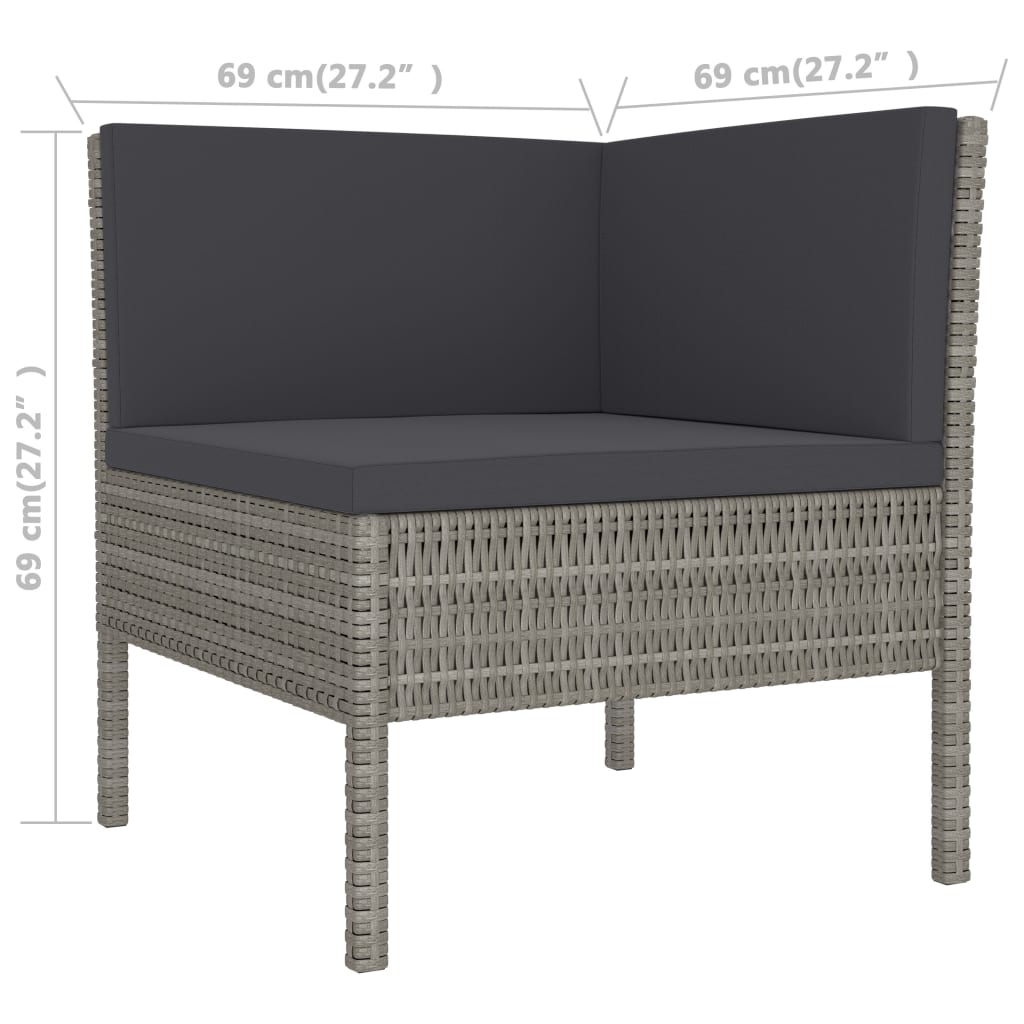 loungesæt til haven 3 dele med hynder polyrattan grå