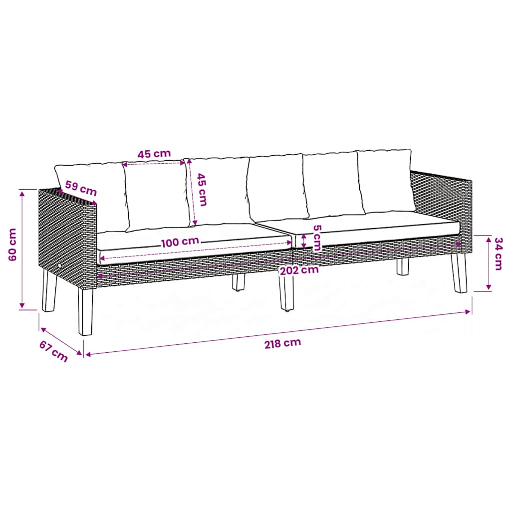 3-personers havesofa med hynder polyrattan sort