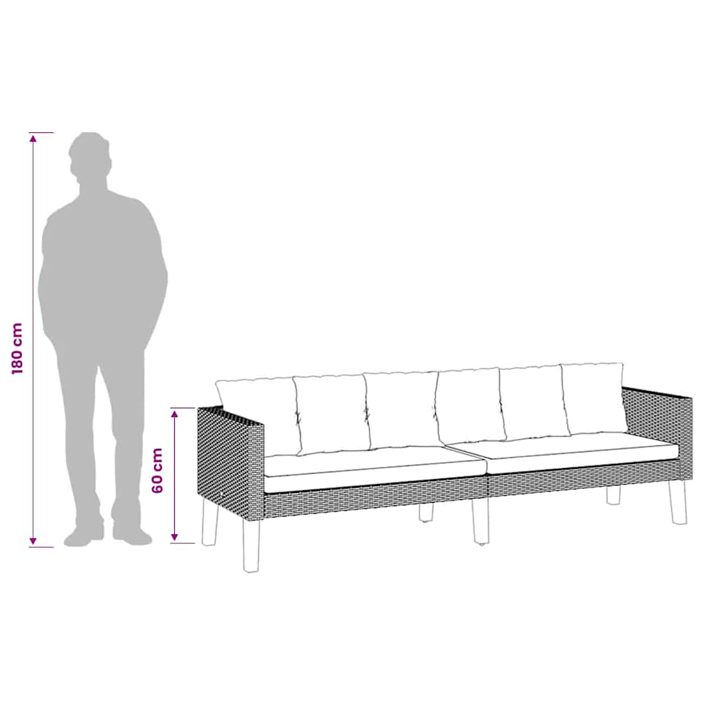 3-personers havesofa med hynder polyrattan sort