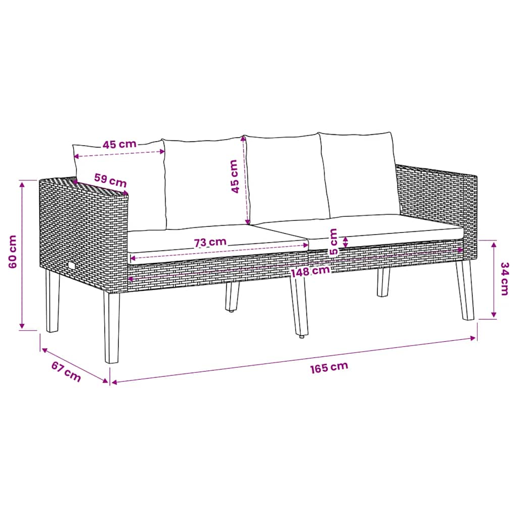2-personers havesofa med hynder polyrattan beige