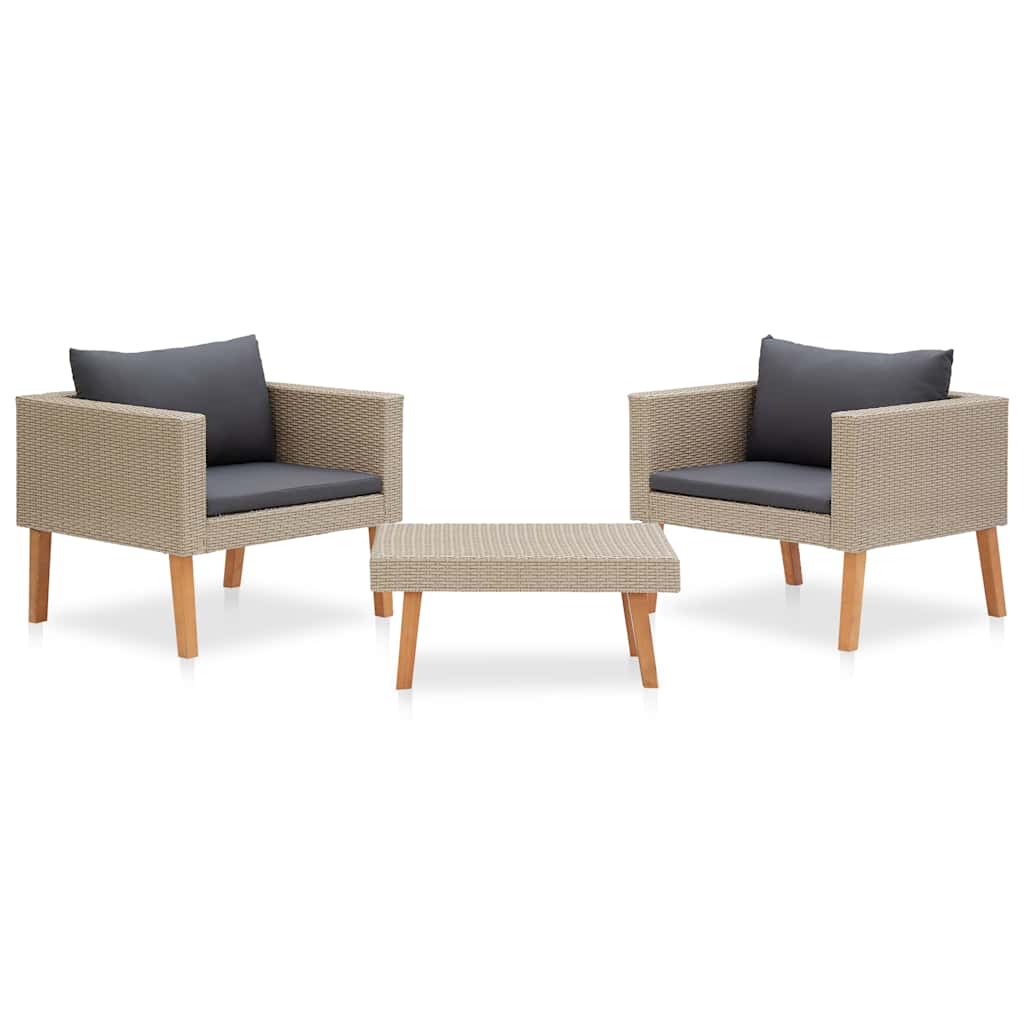 haveloungesæt 3 dele med hynder polyrattan beige