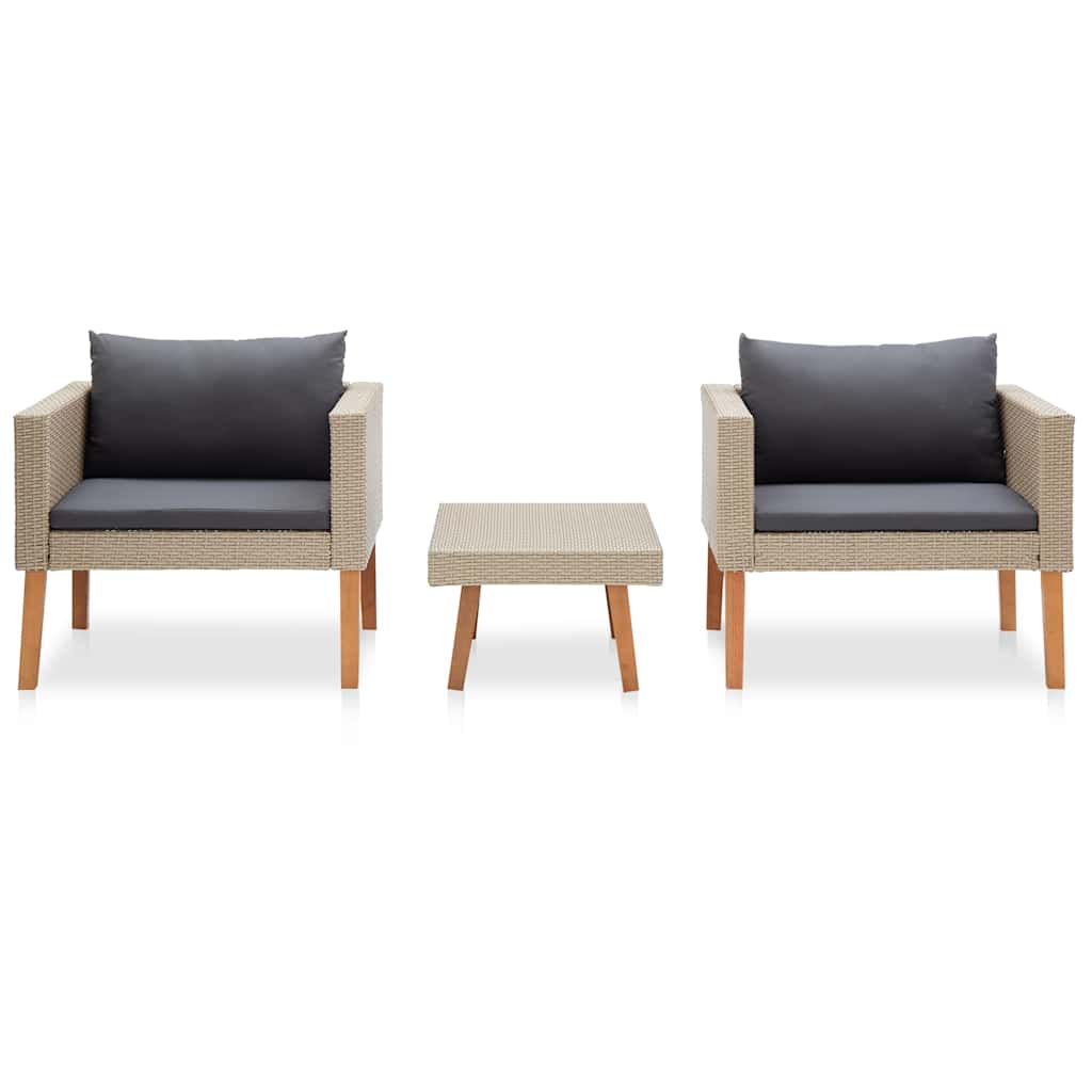 haveloungesæt 3 dele med hynder polyrattan beige