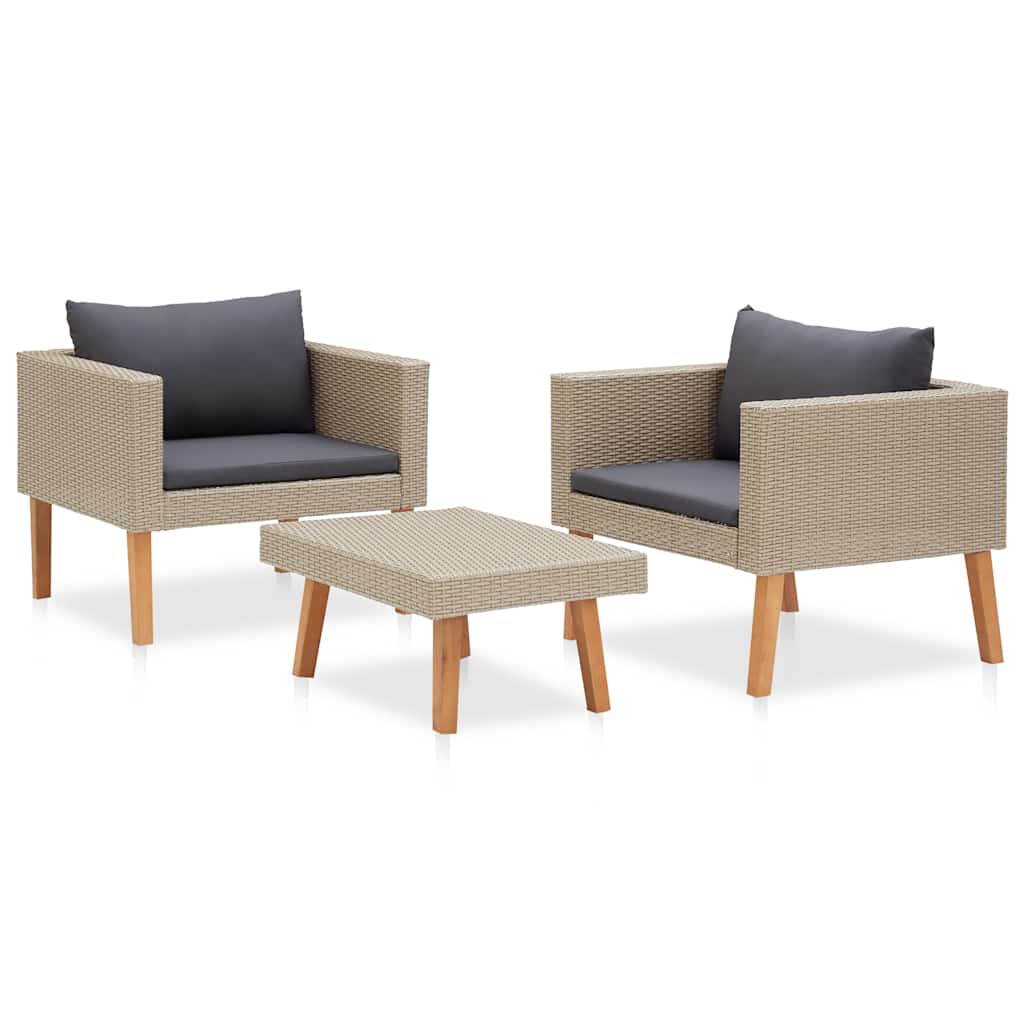 haveloungesæt 3 dele med hynder polyrattan beige