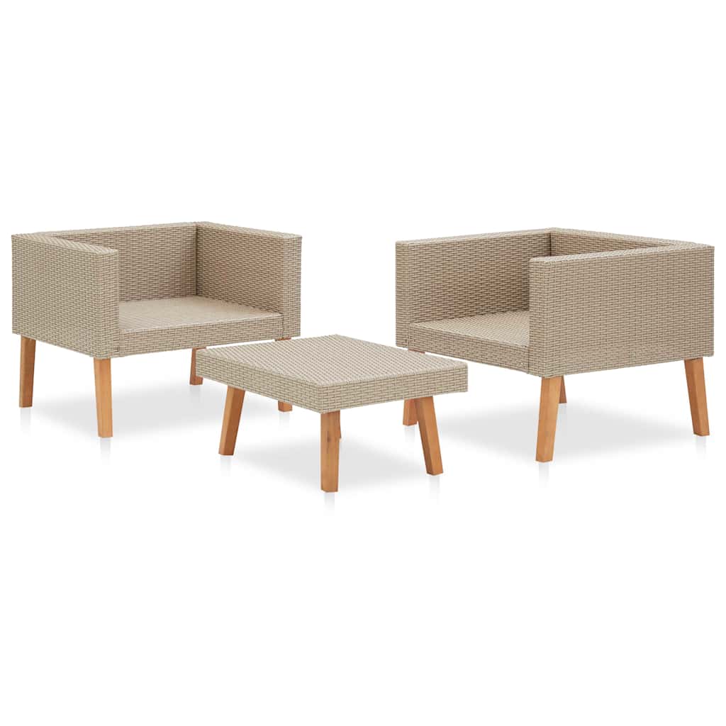 haveloungesæt 3 dele med hynder polyrattan beige