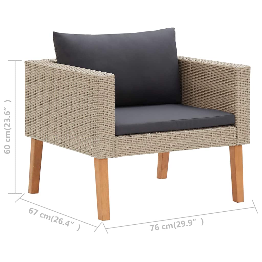 haveloungesæt 3 dele med hynder polyrattan beige