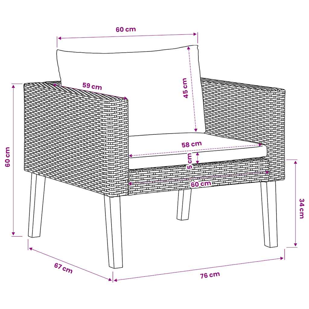 1-personssofa med hynder polyrattan sort