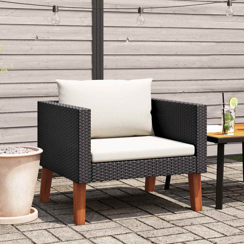 1-personssofa med hynder polyrattan sort