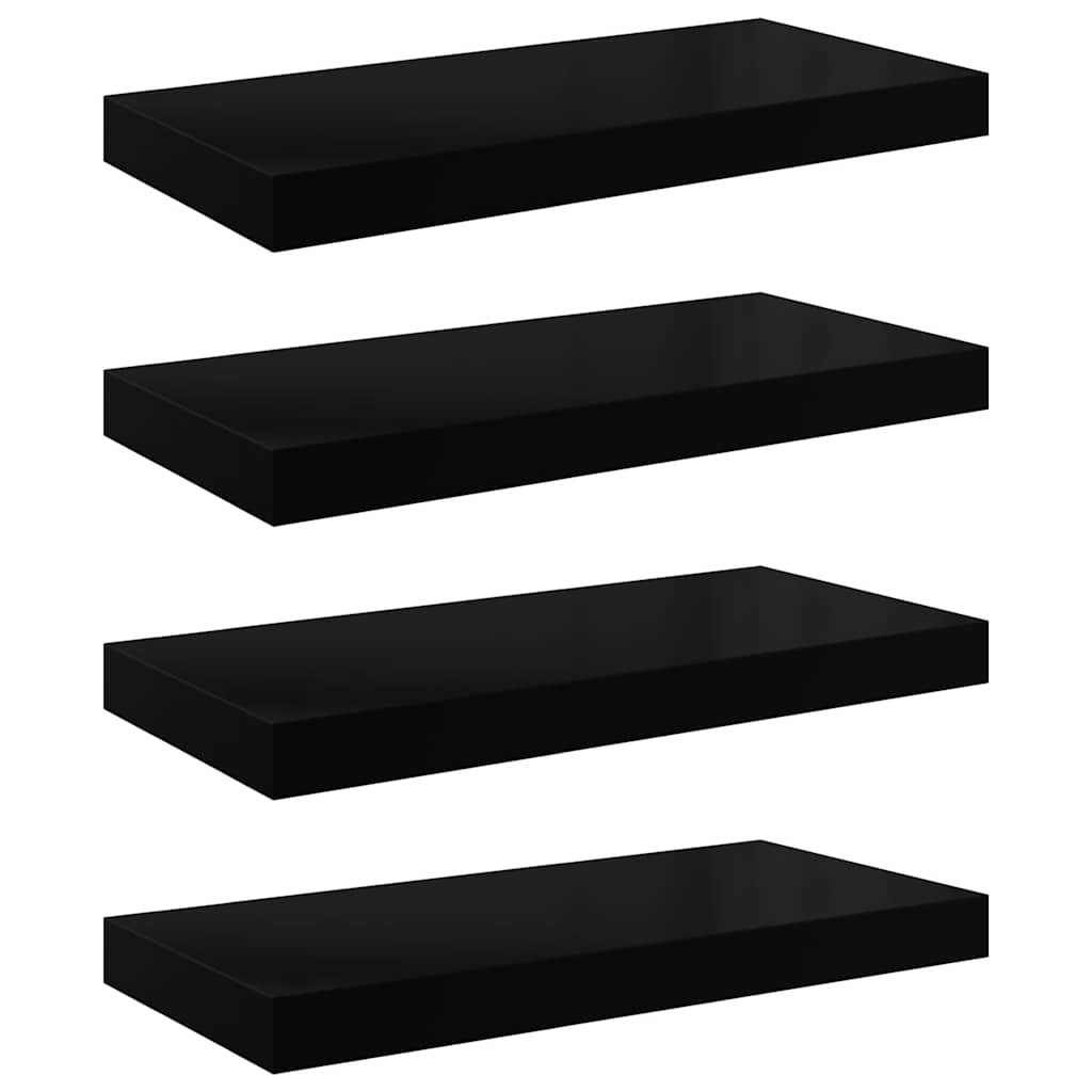 væghylder 4 stk. 50x23,5x3,8 cm MDF sort højglans