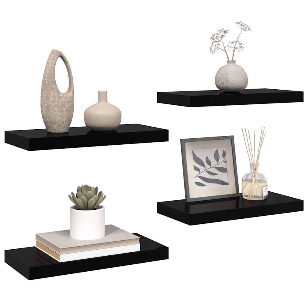 væghylder 4 stk. 50x23,5x3,8 cm MDF sort højglans
