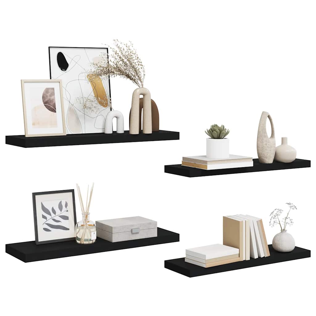 væghylder 4 stk. 80x23,5x3,8 cm MDF sort