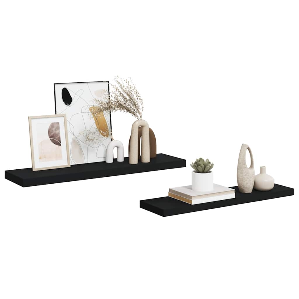 væghylder 2 stk. 90x23,5x3,8 cm MDF sort