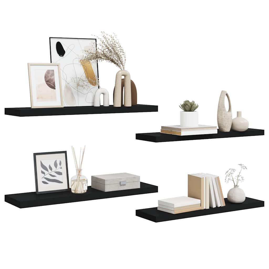 væghylder 4 stk. 90x23,5x3,8 cm MDF sort