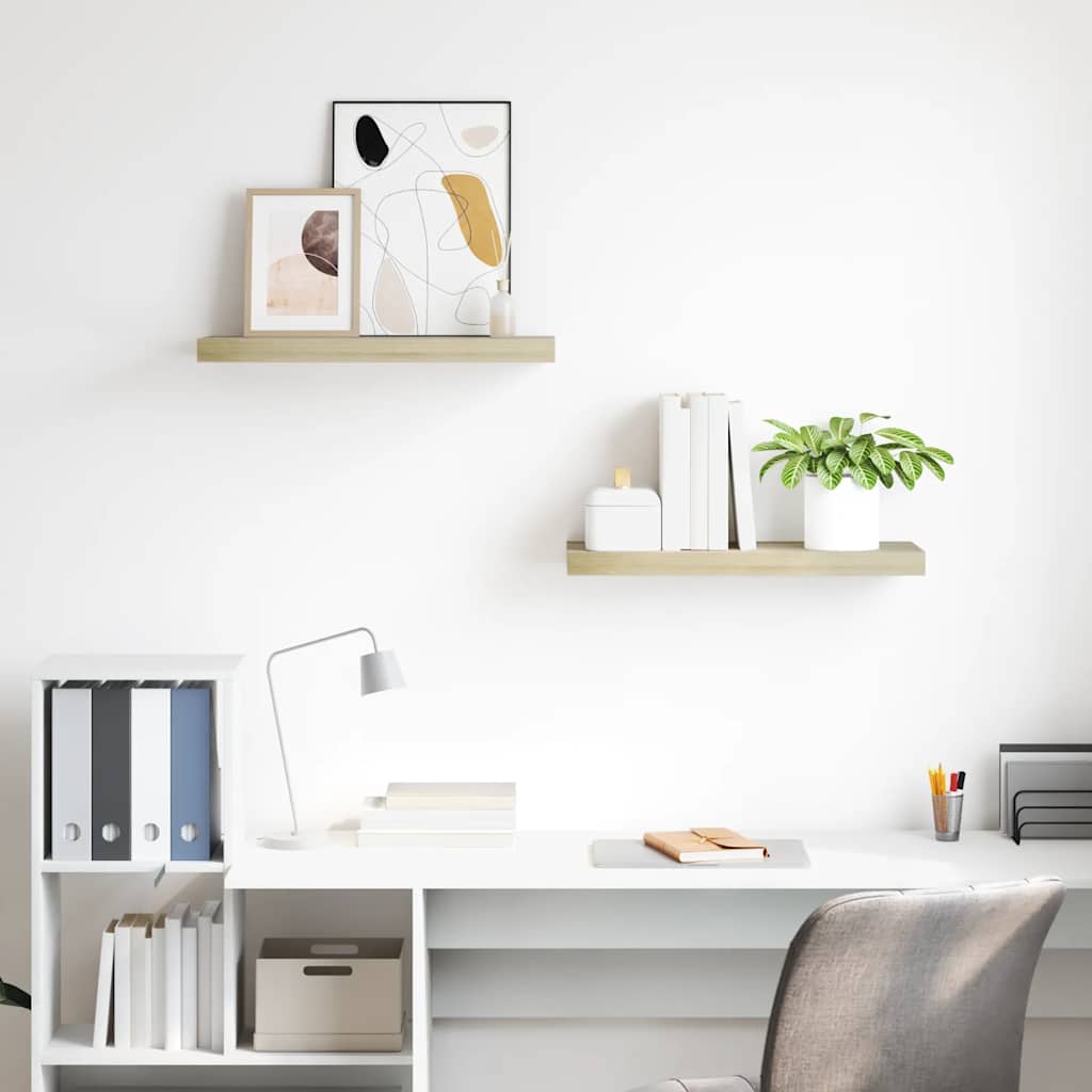 væghylder 2 stk. 60x23,5x3,8 cm MDF egetræsfarve